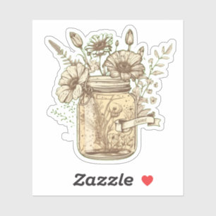 mason jar with flowers sticker