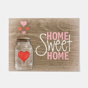 Mason Jar With Hearts Rustic Doormat