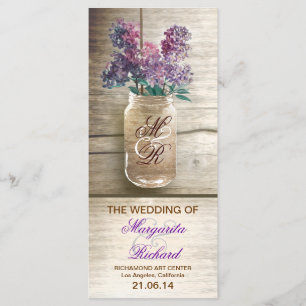 mason jar with lilacs rustic wedding programs programme