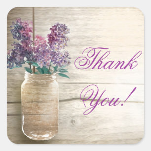 mason jar with lilacs thank you stickers