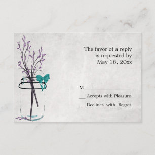 Mason Jar with Purple Branches -  RSVP Cards