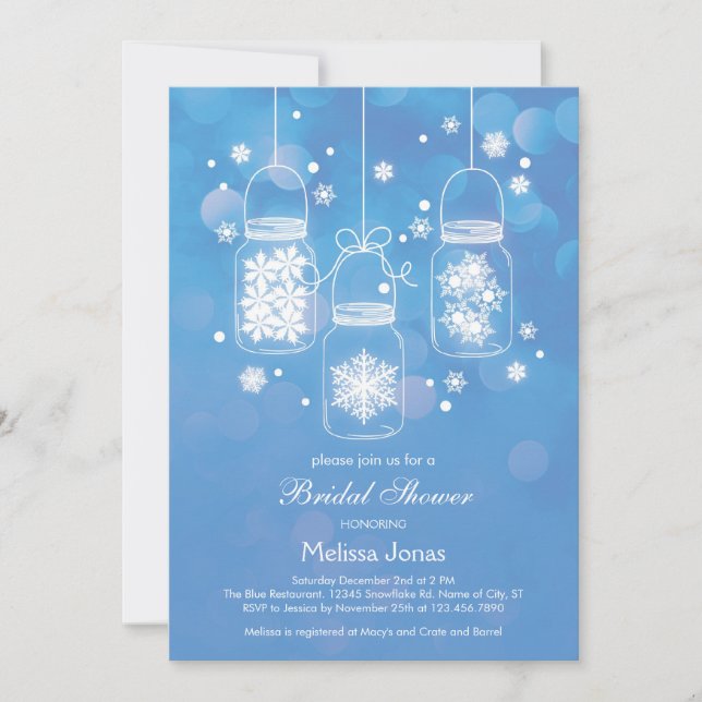 Mason Jar with Snowflakes Bridal Shower Invitation (Front)