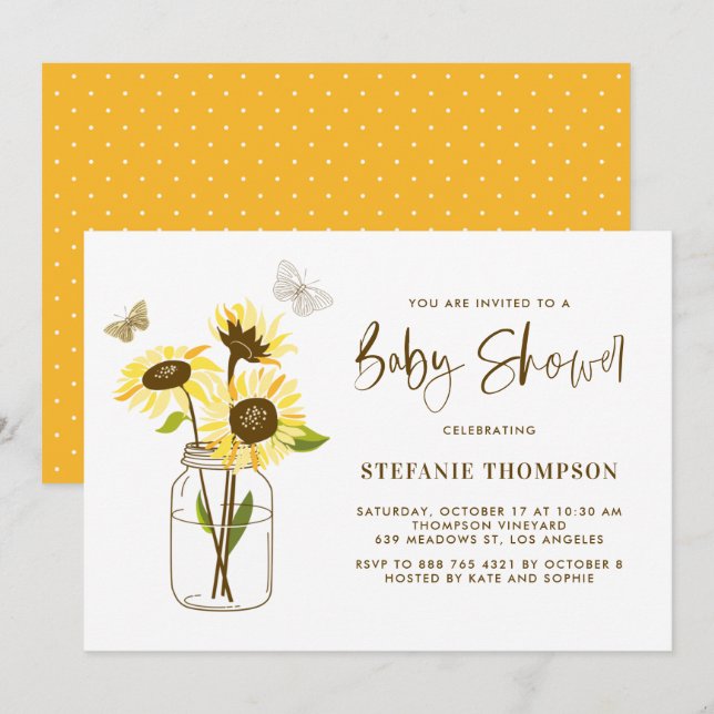 Mason Jar with Yellow Sunflowers Baby Shower Invitation (Front/Back)