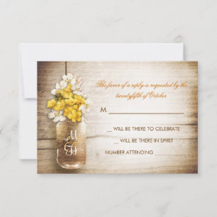 Mason jar & yellow white flowers wedding RSVP card