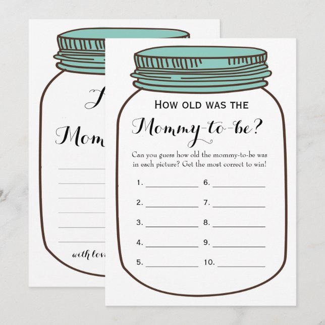 Mason Jars 2x Baby Shower Games- How Old | Advice Invitation (Front/Back)