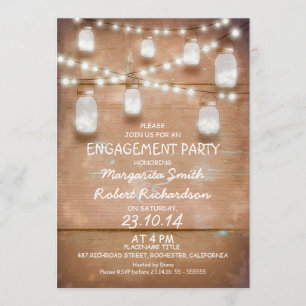 mason jars and lights engagement party invitation
