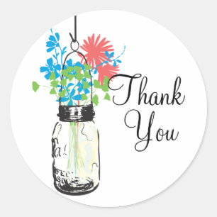 Mason Jars and Wildflowers Thank You Classic Round Sticker