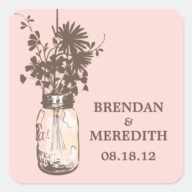 Mason Jars and Wildflowers Wedding Square Sticker (Front)