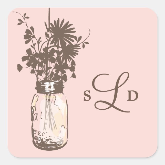 Mason Jars and Wildflowers Wedding Square Sticker (Front)