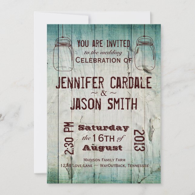 Mason Jars Barn Wood Country Wedding Invitations (Front)