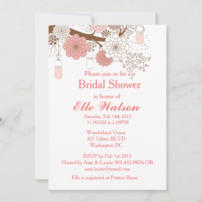 Mason Jars Bridal Shower, Baby Shower Invitations (Front)