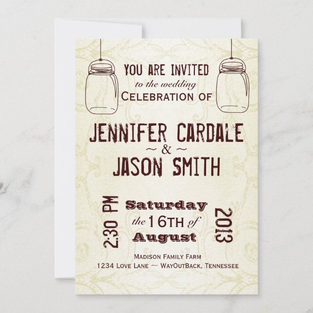 Mason Jars Country Swirls Wedding Invitations (Front)