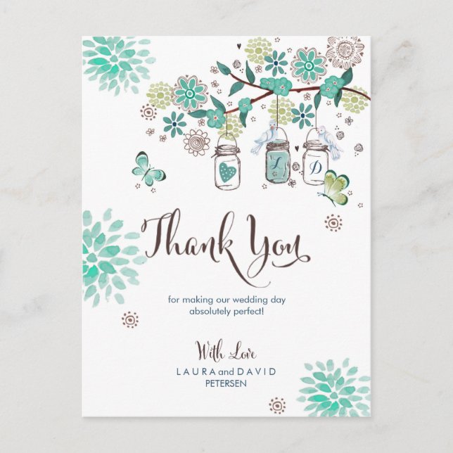 Mason Jars Garden Wedding | Thank you Card (Front)