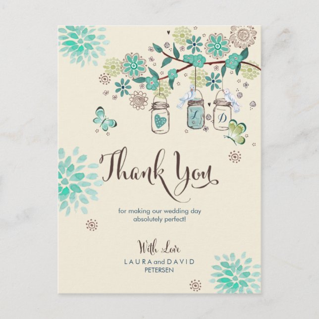Mason Jars Garden Wedding | Thank you Card (Front)