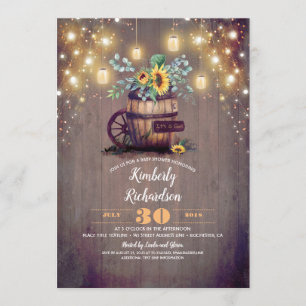 Mason Jars Lights Sunflowers Rustic Baby Shower Invitation
