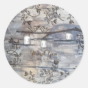 Mason Jars & Love Birds Rustic Branch Wedding Classic Round Sticker