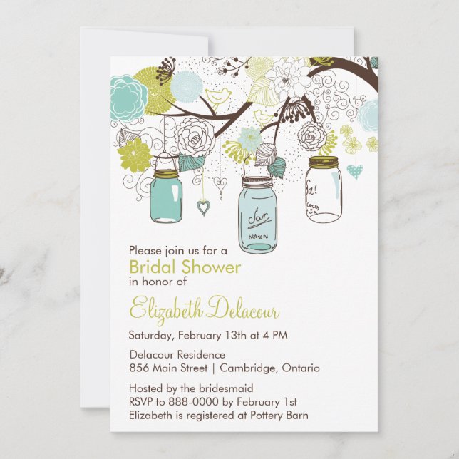 Mason Jars Spring Floral Bridal Shower Invitaiton Invitation (Front)