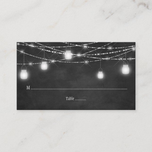 Mason Jars String Lights Chalkboard Place Cards (Front)