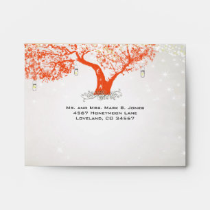 Mason Jars String Lights Coral Orange Tree RSVP Envelopes