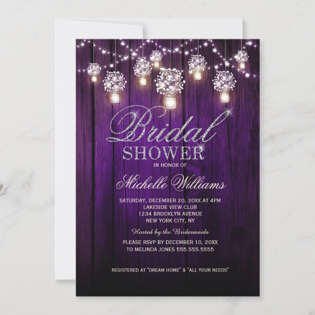 Mason Jars String Lights Elegant bridal shower Invitation (Front)