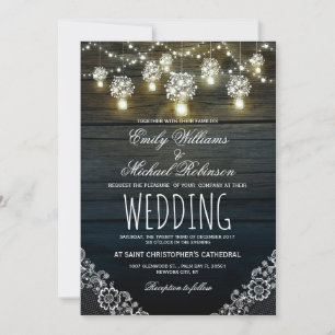 Mason Jars String Lights Elegant Rustic Wedding Invitation
