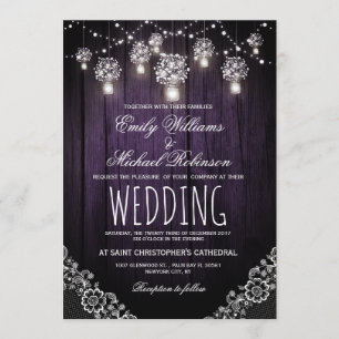 Mason Jars String Lights Elegant Rustic Wedding Invitation