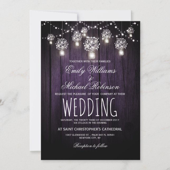 Mason Jars String Lights Elegant Rustic Wedding Invitation (Front)
