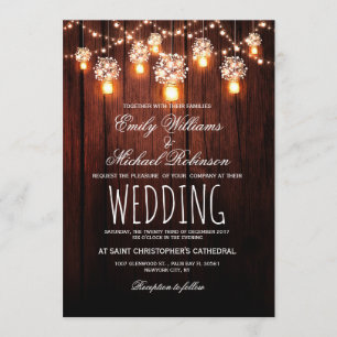 Mason Jars String Lights Elegant Rustic Wedding Invitation