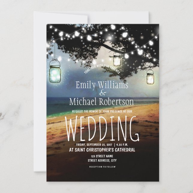 Mason Jars String Lights Elegant Rustic Wedding Invitation (Front)
