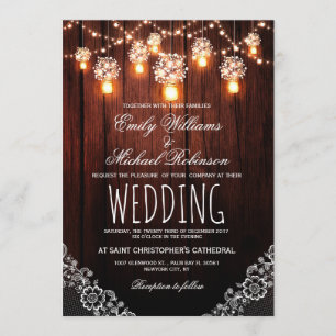 Mason Jars String Lights Elegant Rustic Wedding Invitation