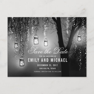 Mason Jars String Lights Elegant save the date Announcement Postcard