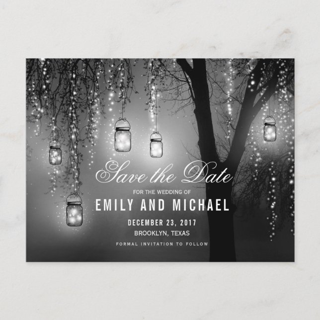 Mason Jars String Lights Elegant save the date Announcement Postcard (Front)