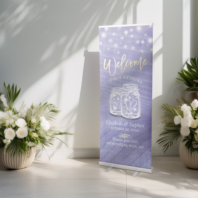 Mason Jars String Lights Wedding Welcome Retractable Banner (Creator Uploaded)