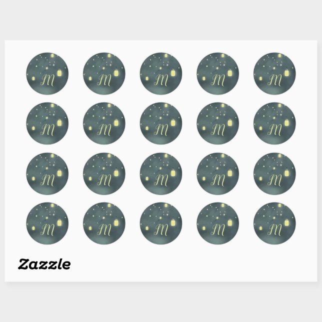 Mason Jars Summer Night Monogrammed Classic Round Sticker (Sheet)