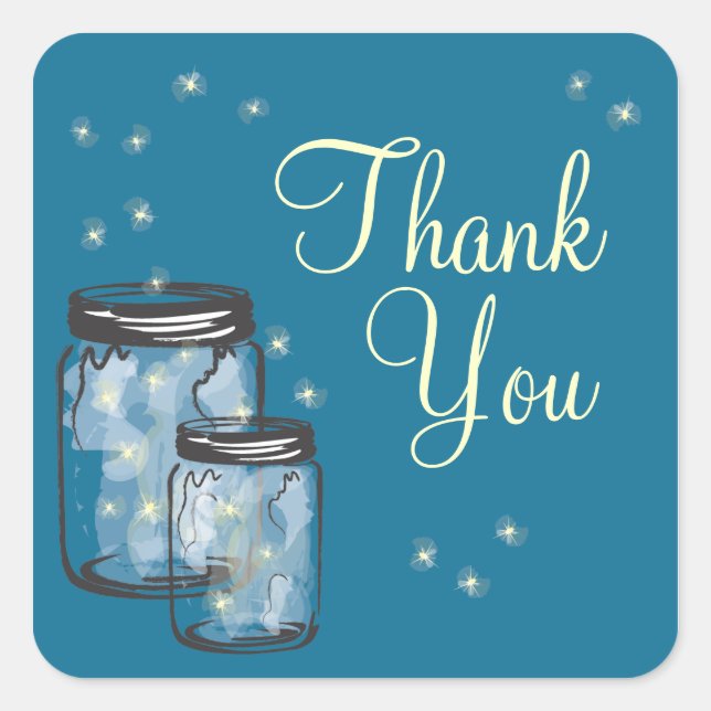 Mason Jars with fireflies Thank You Square Sticker (Front)