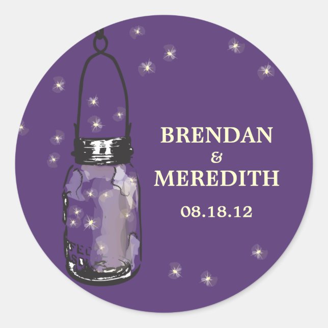 Mason Jars with fireflies Wedding Classic Round Sticker (Front)