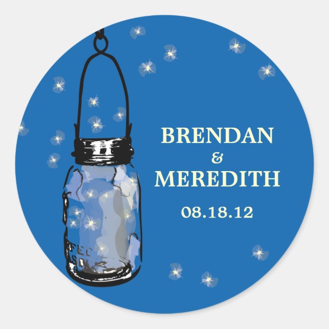 Mason Jars with fireflies Wedding Classic Round Sticker (Front)