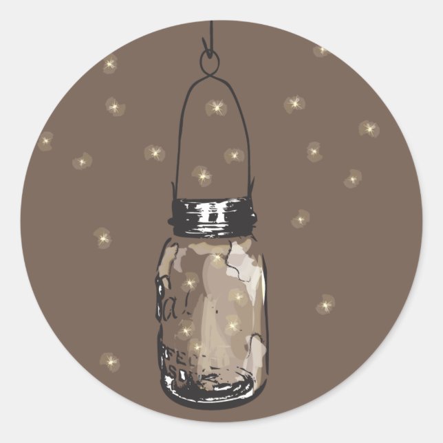 Mason Jars with fireflies Wedding Classic Round Sticker (Front)