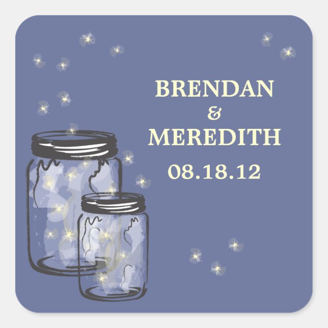 Mason Jars with fireflies Wedding Square Sticker (Front)