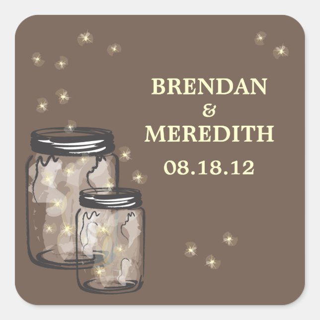 Mason Jars with fireflies Wedding Square Sticker (Front)