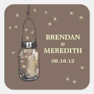 Mason Jars with fireflies Wedding Square Sticker