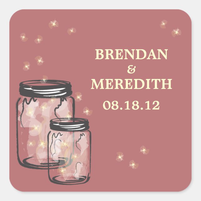 Mason Jars with fireflies Wedding Square Sticker (Front)
