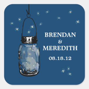 Mason Jars with fireflies Wedding Square Sticker