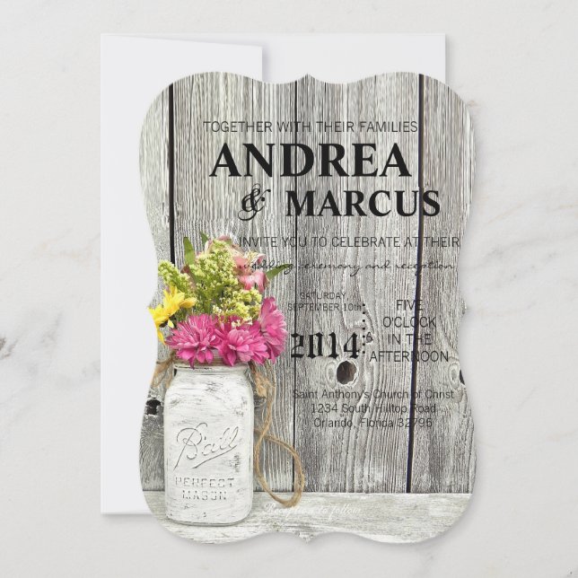 Mason Jars with Wildflowers 5x7 Wedding Invitation (Front)