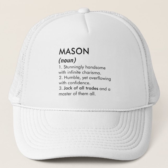 Mason name, Editable name, Custom name Trucker Hat (Front)