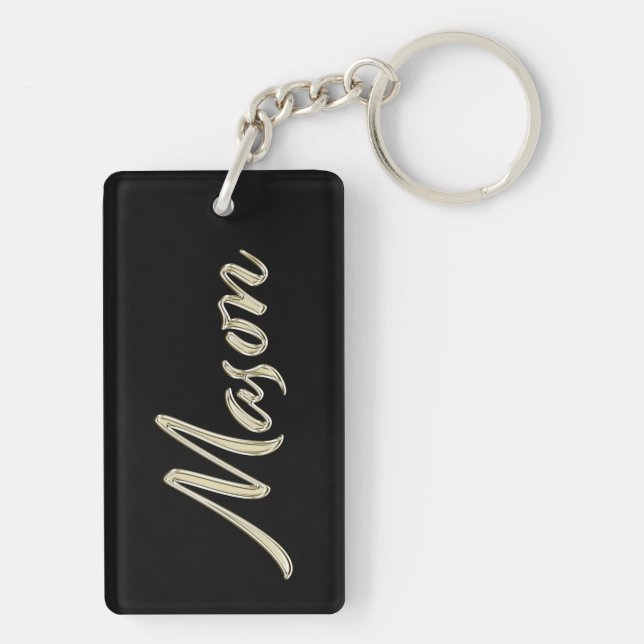 Mason name white gold keychain pendant (Back)