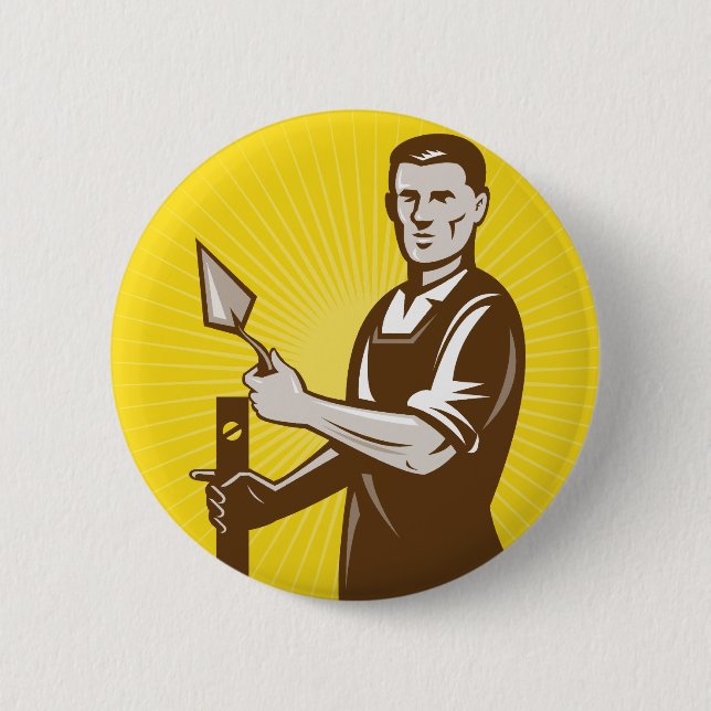 mason plasterer construction worker 6 cm round badge (Front)