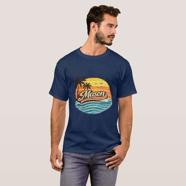 Mason Retro Sunset Name Design T-Shirt (Front Full)