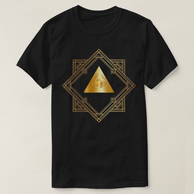 Masonic All Seeing Eye Gift Freemason Golden Pyram T-Shirt (Design Front)