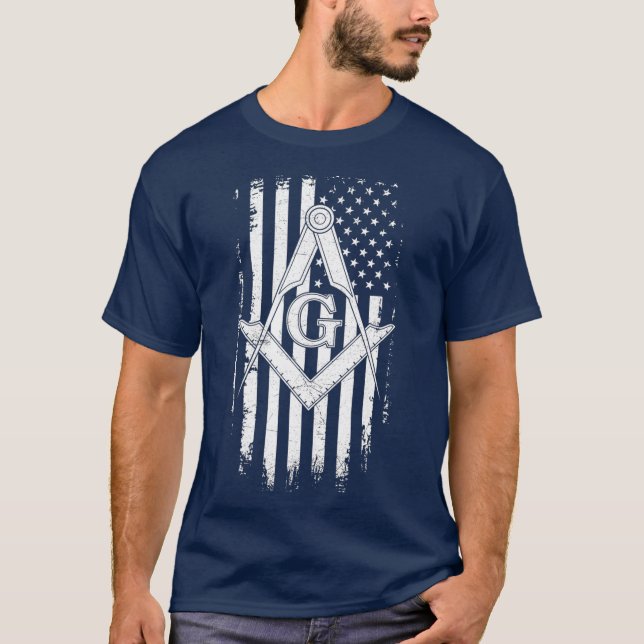 Masonic American Flag Square and Compass T-Shirt (Front)